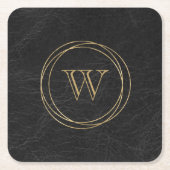 Monogramm für Ledergoldkreise aus schwarzem Imitat Rechteckiger Pappuntersetzer (Vorderseite)