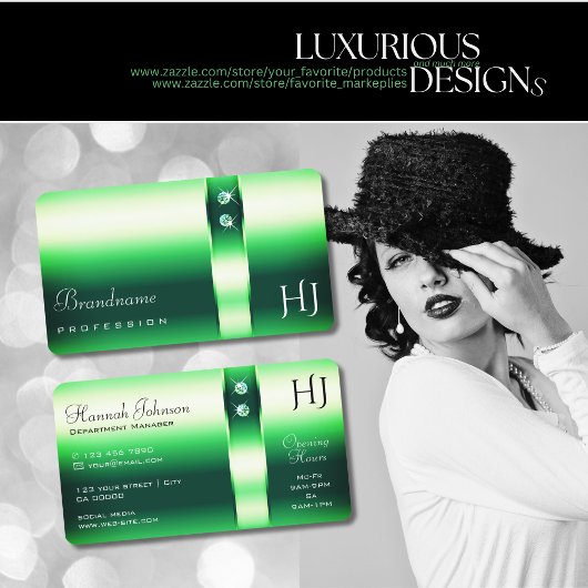 Monogramm für leuchtend grüne Diamanten Visitenkarte