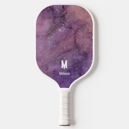Monogramm für lila Aquarellfarben Pickleball Schläger (Vorderseite)