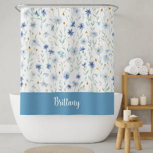 Monogramm für Lila Aquarellfarben-Wildblume Duschvorhang