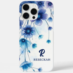 Monogramm für lila blaue Eleganfarbene Blume iPhone 16 Pro Max Hülle