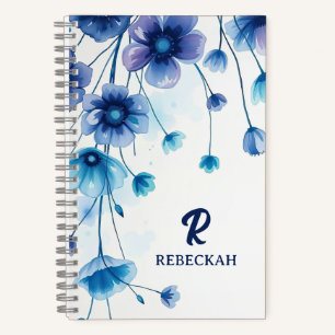 Monogramm für lila blaue Eleganfarbene Blume Notizblock