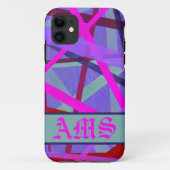 Monogramm für Lila geometrische Linien, rosa und r Case-Mate iPhone Hülle (Rückseite)