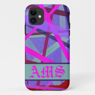 Monogramm für Lila geometrische Linien, rosa und r Case-Mate iPhone Hülle