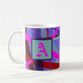Monogramm für Lila geometrische Linien, rosa und r Kaffeetasse