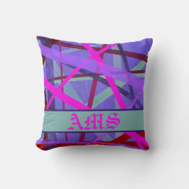 Monogramm für Lila geometrische Linien, rosa und r Kissen