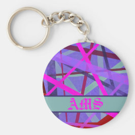 Monogramm für Lila geometrische Linien, rosa und r Schlüsselanhänger