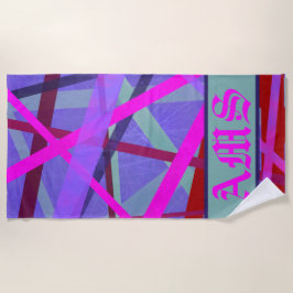 Monogramm für Lila geometrische Linien, rosa und r Strandtuch