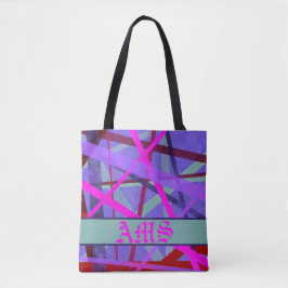Monogramm für Lila geometrische Linien, rosa und r Tasche