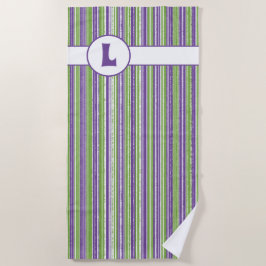 Monogramm für lila, grüne und weiße Streifen Strandtuch