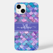 Monogramm für lila Mermaid-Scales Case-Mate iPhone Hülle (Rückseite)