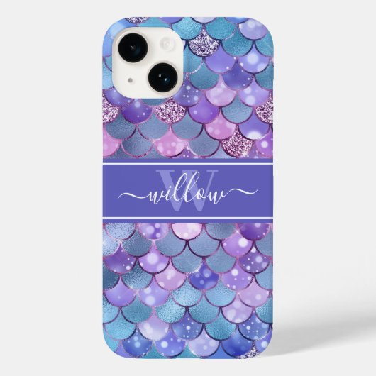 Monogramm für lila Mermaid-Scales Case-Mate iPhone Hülle (Rückseite)