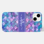 Monogramm für lila Mermaid-Scales Case-Mate iPhone Hülle (Rückseite (Horizontal))