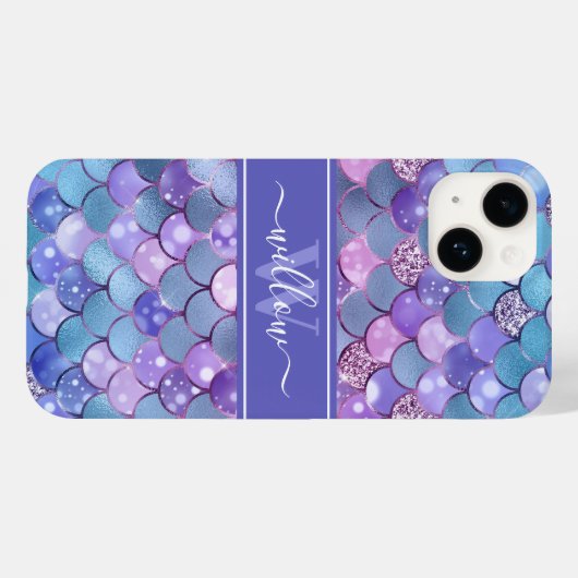 Monogramm für lila Mermaid-Scales Case-Mate iPhone Hülle (Rückseite (Horizontal))