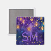 Monogramm für lila und blaues Laternenglühen Magnet (Vorderseite/Rückseite)
