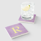 Monogramm für lila und Gold Steinuntersetzer (Seitenansicht)