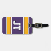 Monogramm für lila und goldene Streifen Gepäckanhänger (Vorderseite horizontal)