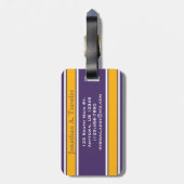 Monogramm für lila und goldene Streifen Gepäckanhänger (Rückseite vertikal)