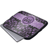 Monogramm für lila und schwarze Damaskus Laptopschutzhülle (Vorne Knopf)