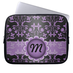 Monogramm für lila und schwarze Damaskus Laptopschutzhülle