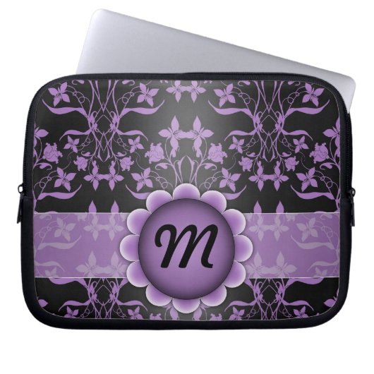Monogramm für lila und schwarze Damaskus Laptopschutzhülle (Vorderseite)