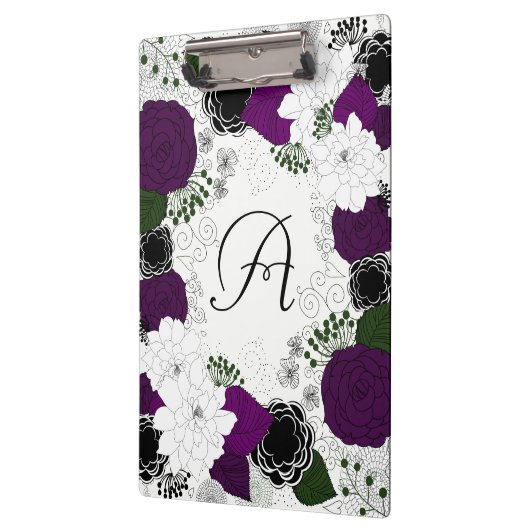 Monogramm für lila und weiße Blumenmuster Klemmbrett (Links)