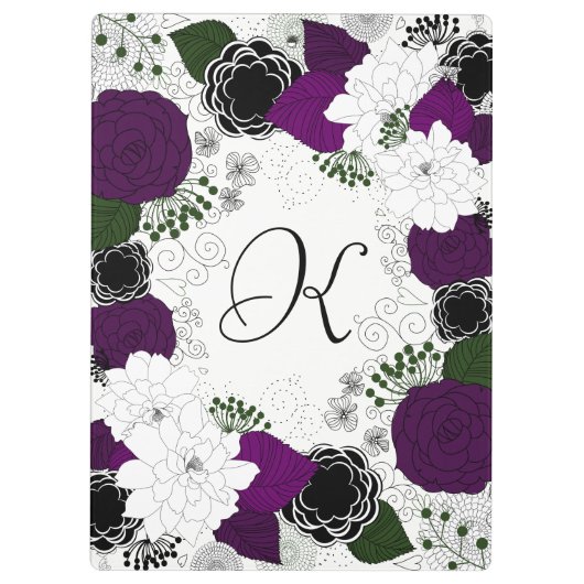 Monogramm für lila und weiße Blumenmuster Klemmbrett (Rückseite)
