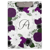 Monogramm für lila und weiße Blumenmuster Klemmbrett (Vorderseite)