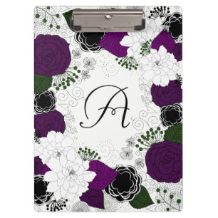 Monogramm für lila und weiße Blumenmuster Klemmbrett