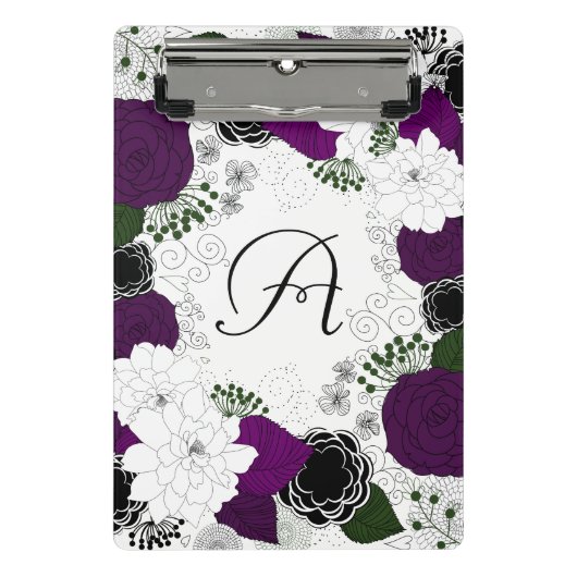 Monogramm für lila und weiße Blumenmuster Mini Klemmbrett (Vorderseite)