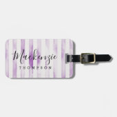 Monogramm für lila Wasserfarbstreifen Gepäckanhänger (Vorderseite horizontal)
