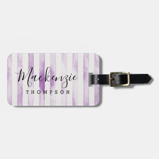 Monogramm für lila Wasserfarbstreifen Gepäckanhänger (Vorderseite horizontal)