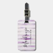 Monogramm für lila Wasserfarbstreifen Gepäckanhänger (Vorderseite vertikal)