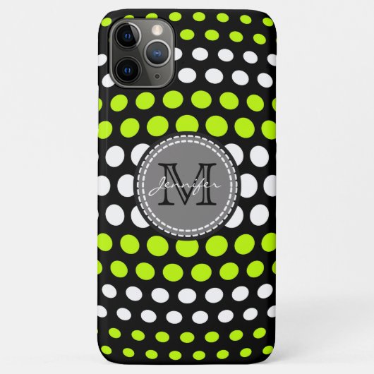 Monogramm für Limone und weiße Polka-Dosen Case-Mate iPhone Hülle (Rückseite)