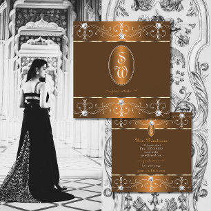Monogramm für luxuriöse Cinnamon Brown Orange Orna Quadratische Visitenkarte