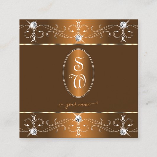 Monogramm für luxuriöse Cinnamon Brown Orange Orna Quadratische Visitenkarte (Vorderseite)