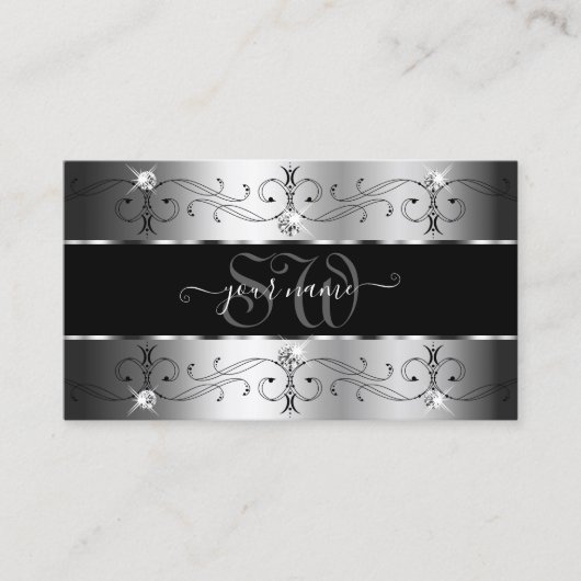 Monogramm für luxuriöse Silber- und Schwarzweißgre Visitenkarte (Vorderseite)