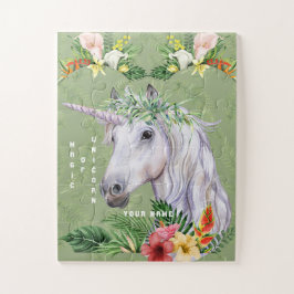 Monogramm für magische Einhorn-exotische tropische Puzzle