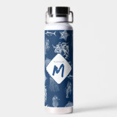 Monogramm für Meerestiere des blauen Ozeans Trinkflasche (Rückseite)