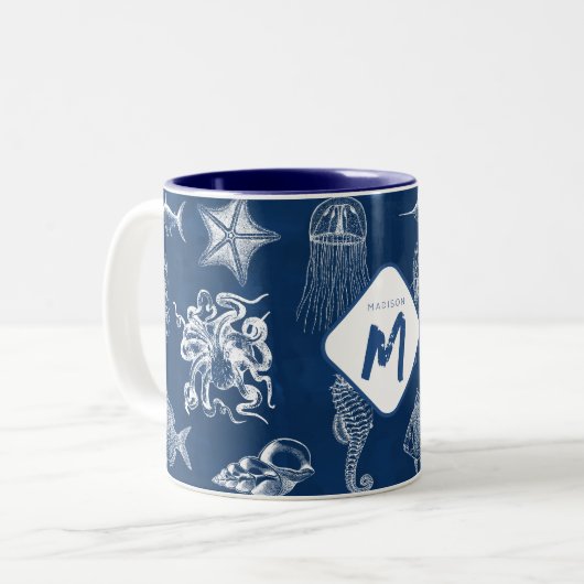 Monogramm für Meerestiere des blauen Ozeans Zweifarbige Tasse (Vorderseite Links)