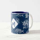 Monogramm für Meerestiere des blauen Ozeans Zweifarbige Tasse (VorderseiteRechts)