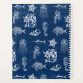 Monogramm für Meerestiere mit blauer Wasserfarbe Planer (Rückseite)