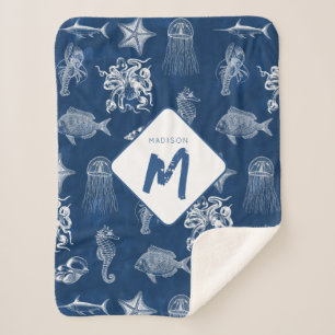 Monogramm für Meerestiere mit blauer Wasserfarbe Sherpadecke