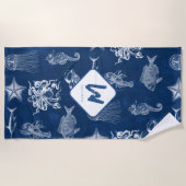 Monogramm für Meerestiere mit blauer Wasserfarbe Strandtuch (Vorderseite)