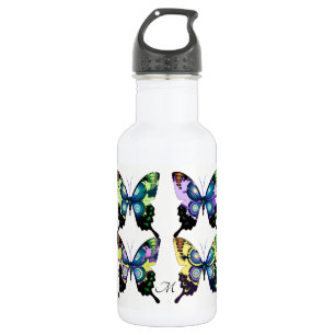 Monogramm für mehrfarbige Retro-Schmetterlinge Edelstahlflasche