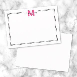 Monogramm für Minimalistisch rosa Skriptnamen Mitteilungskarte