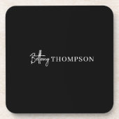 Monogramm für Minimalistische schwarze Elegantensc Getränkeuntersetzer (Vorderseite)