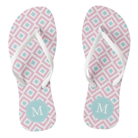 Monogramm für Minze und rosa Kat-Muster Badesandalen (Fußbett)