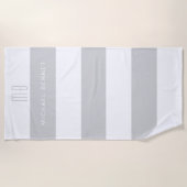 Monogramm für moderne graue Streifen Strandtuch (Vorderseite)