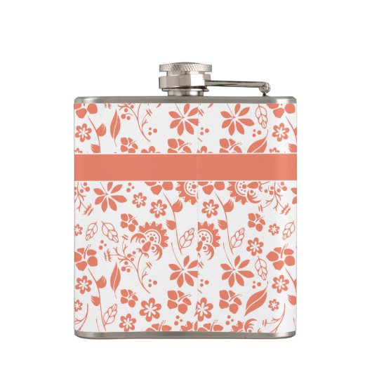 Monogramm für moderne Pfirsichkoralle Flachmann (Rückseite)